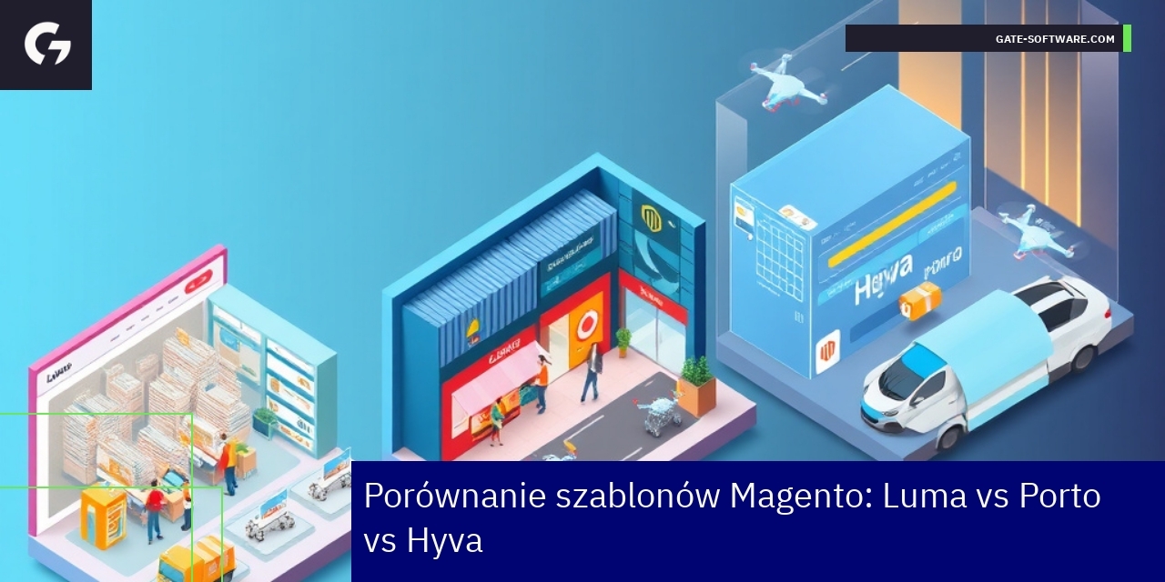 Porównanie szablonów Magento Luma, Porto i Hyva Ekrany motywów Magento Luma, Porto i Hyva w e-commerce