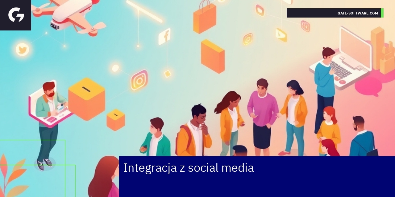 Ikony social media połączone z elementami biznesowymi