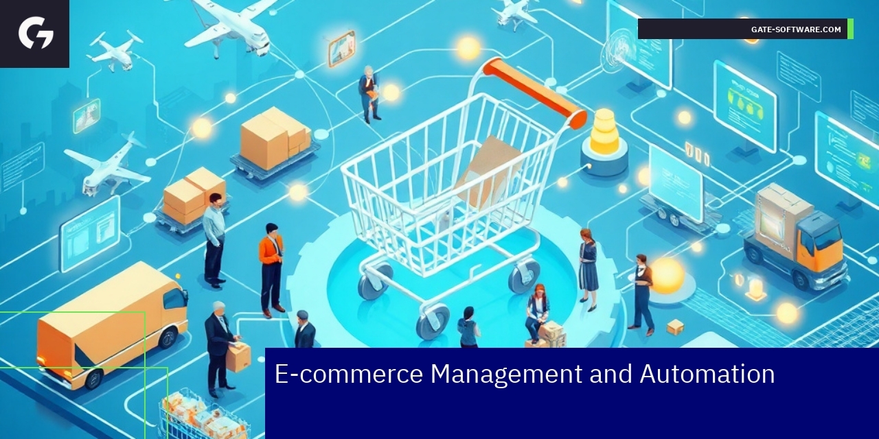 E-commerce automation and performance charts with Magento logo