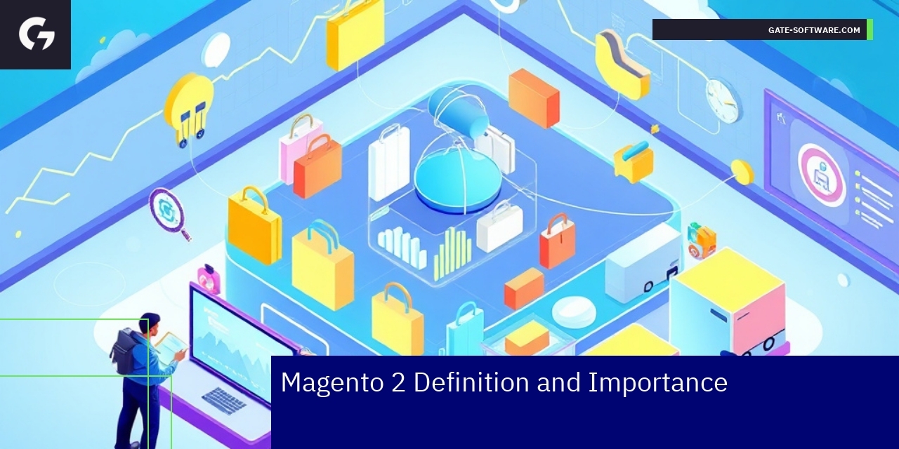 Magento 2 platform icons and e-commerce interface