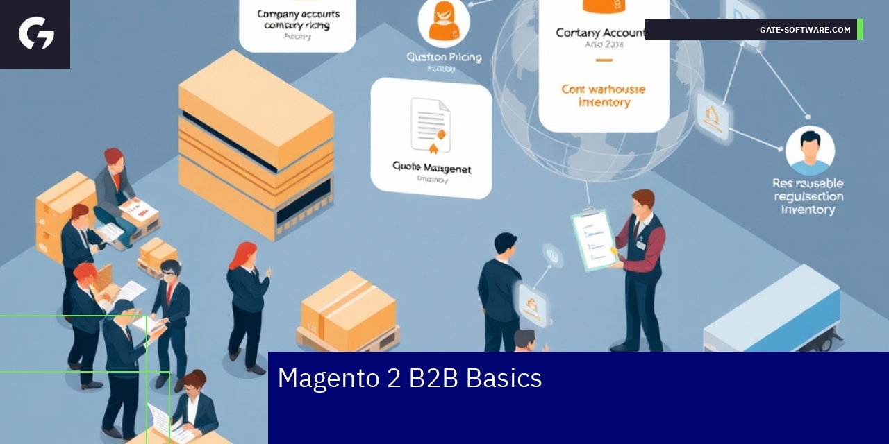 Key Magento 2 B2B Features Overview Illustration of Magento 2 B2B business features