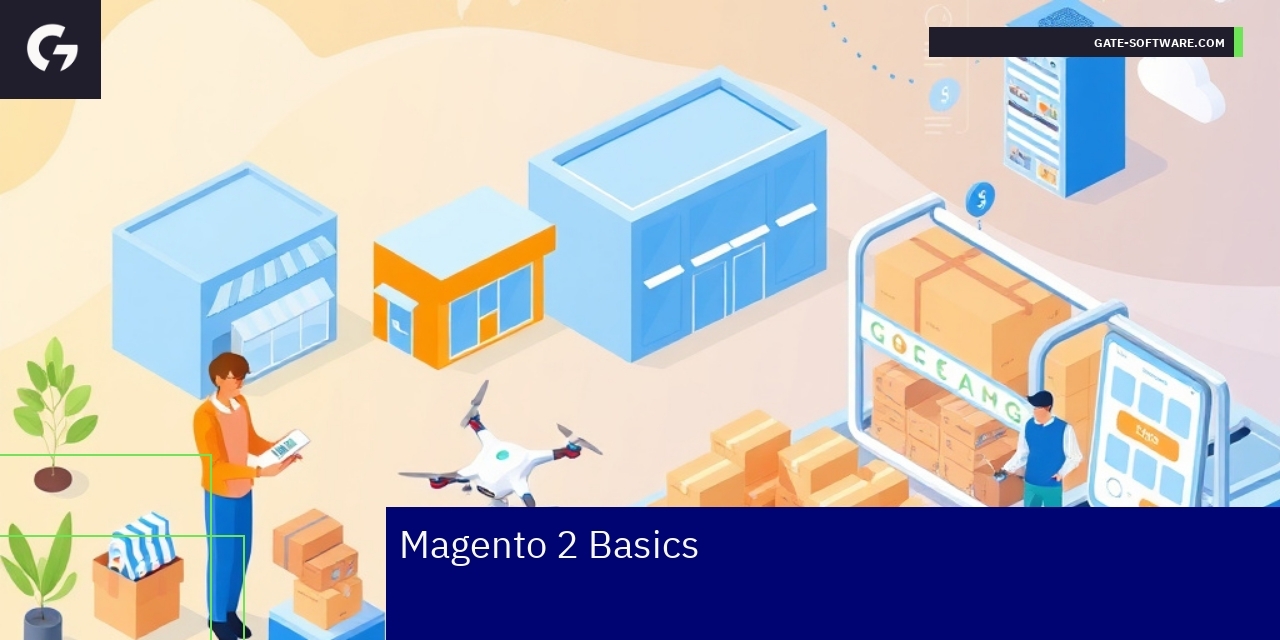 Magento 2 logo with ecommerce icons