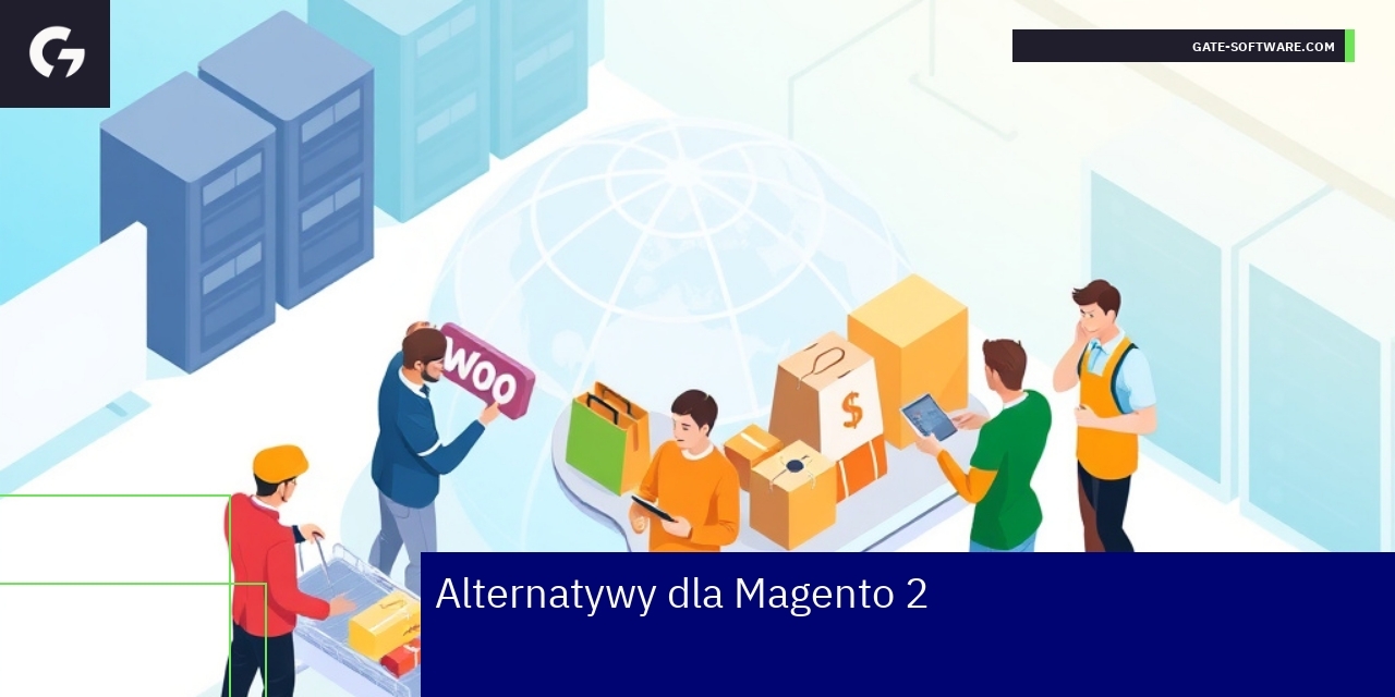 Logo WooCommerce, Shopify i PrestaShop na tle graficznym