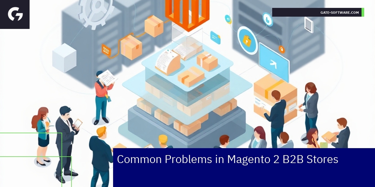 Magento 2 B2B ecommerce challenges and features diagram