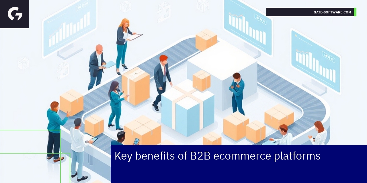 Key Benefits of B2B Ecommerce Platforms Graphic showing B2B ecommerce platform advantages