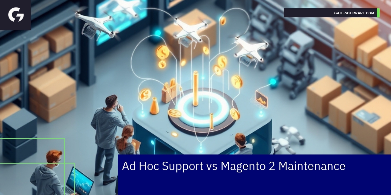 Magento 2 platform with maintenance and support icons