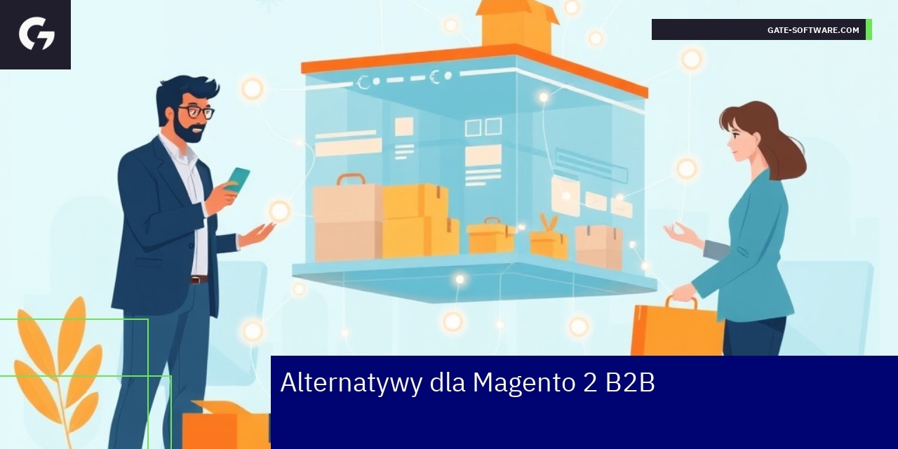 Alternatywy dla Magento 2 w e-commerce B2B Schemat platform e-commerce z zaznaczonymi funkcjami B2B