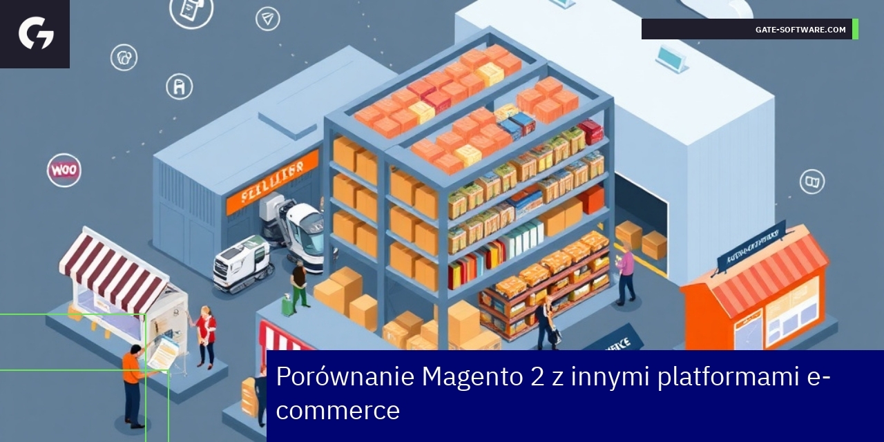 Porównanie Magento 2 z platformami e-commerce Wykres porównujący Magento 2 z WooCommerce, Shopify, PrestaShop