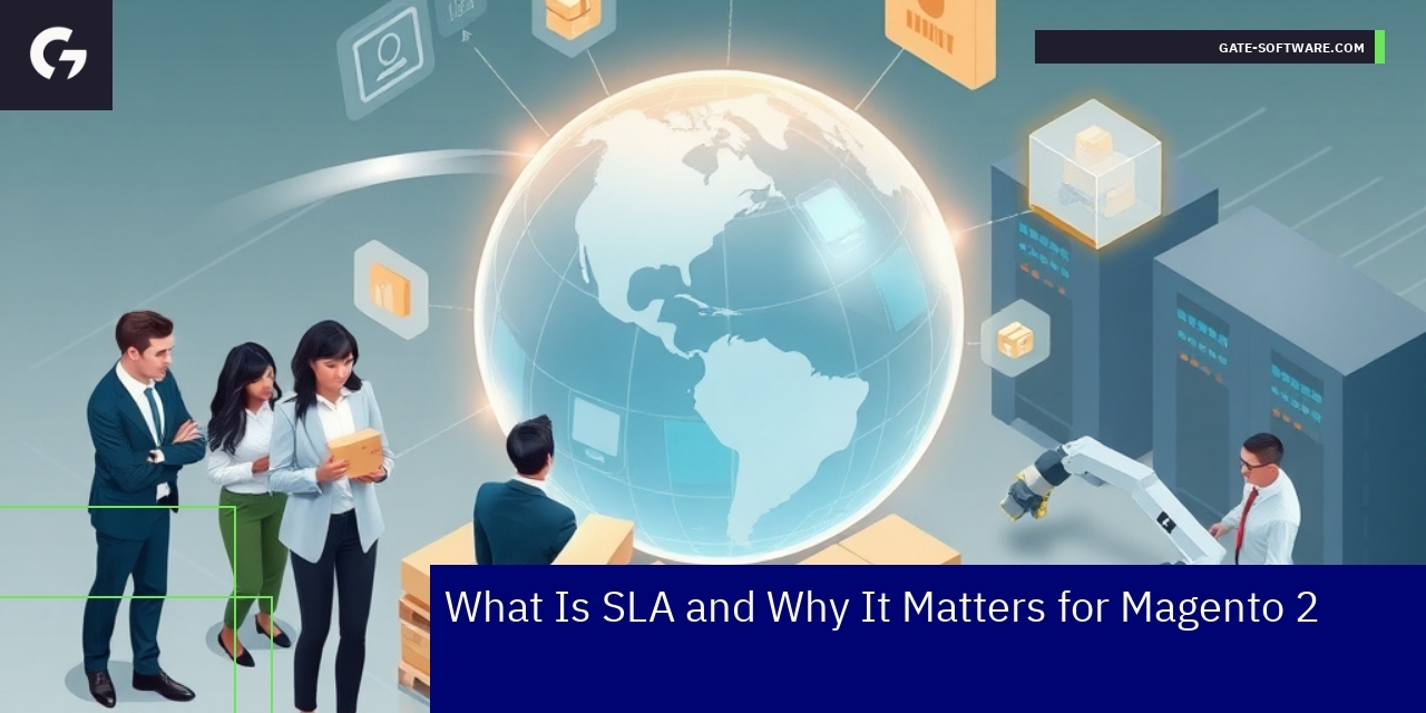 Graphs and icons showing SLA metrics and monitoring tools
