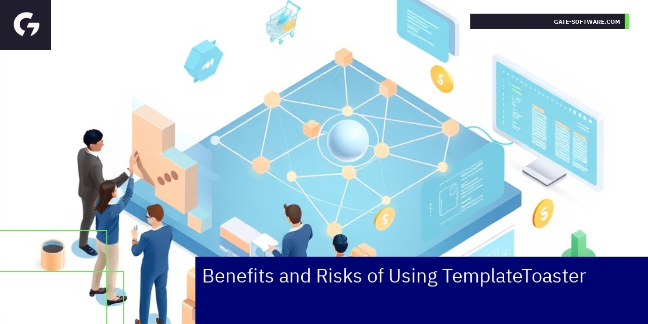 TemplateToaster Benefits and Risks Overview Diagram showing TemplateToaster advantages and risks