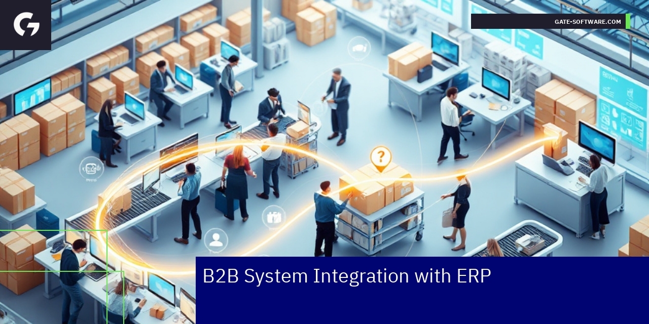 B2B Integration with ERP, PIM and OMS Flowchart showing B2B ERP PIM OMS integration
