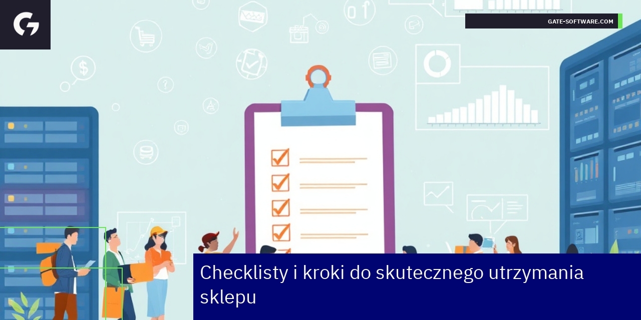 Checklisty i kroki do skutecznego utrzymania sklepu Lista kontrolna i ikony technologiczne sklepu internetowego