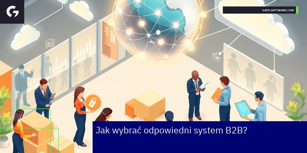 Wybór i korzyści systemu e-commerce B2B Grafika przedstawiająca system B2B i korzyści e-commerce