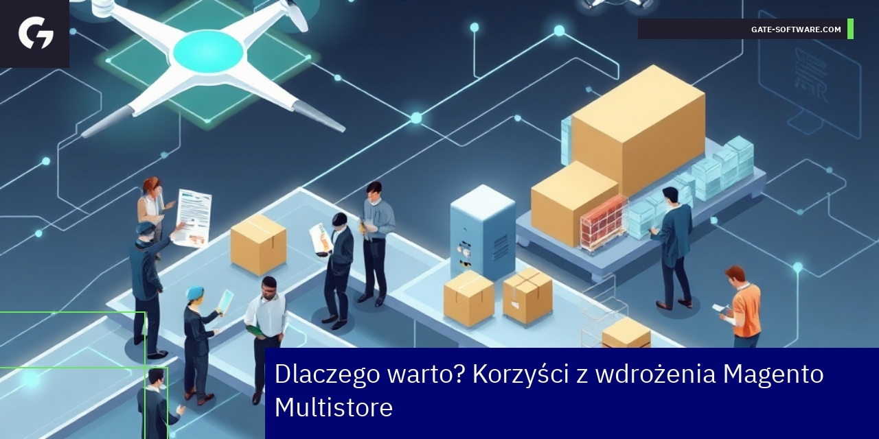 Schemat Magento Multistore z integracją i skalowalnością