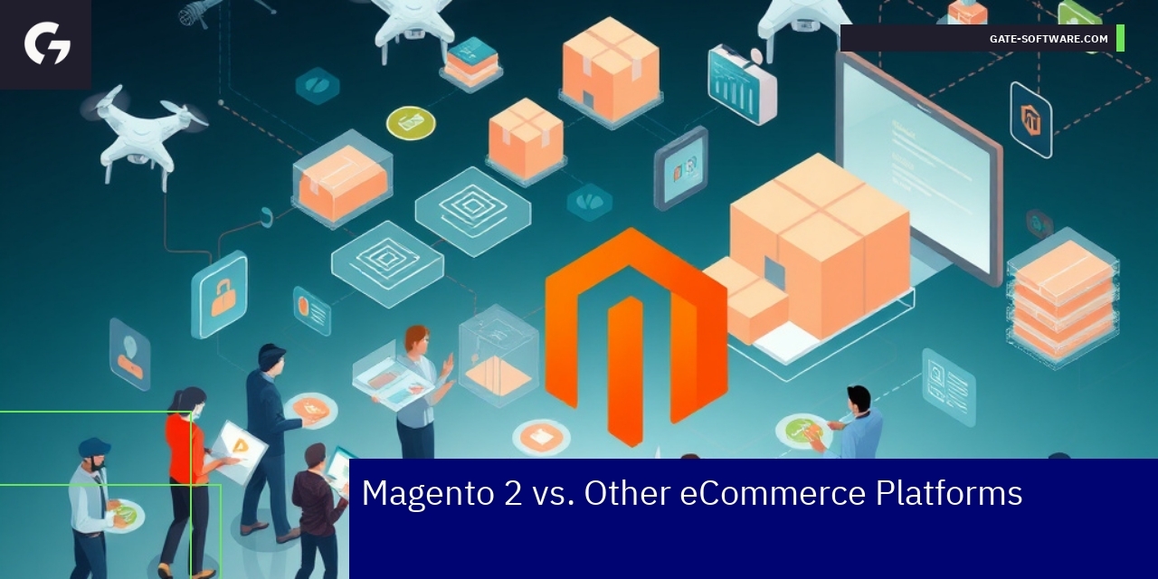 Magento 2 logo with platform comparison icons