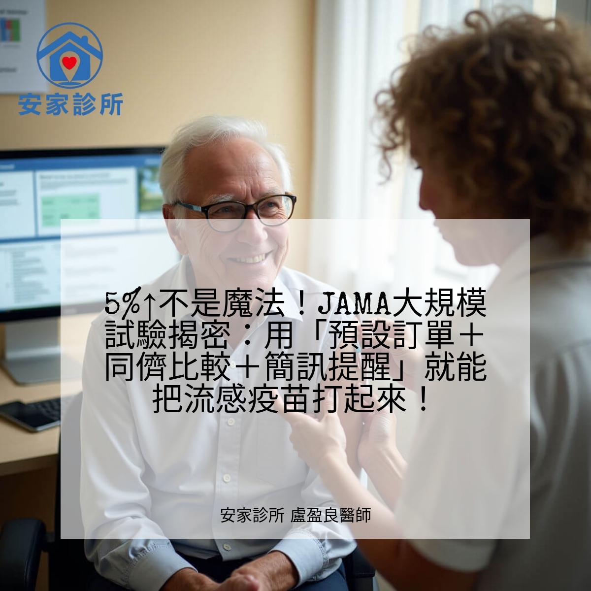 BE IMMUNE 試驗：預設掛單與簡訊提醒提升流感疫苗接種率示意圖