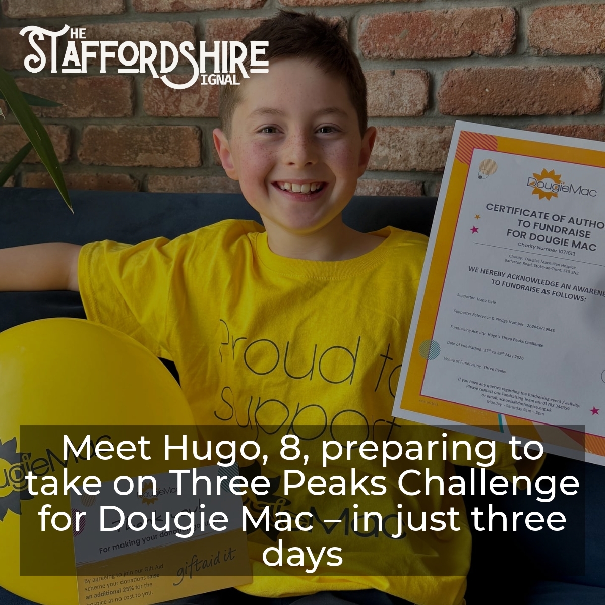 Hugo, 8, preparing to take on Three Peaks Challenge for Dougie Mac